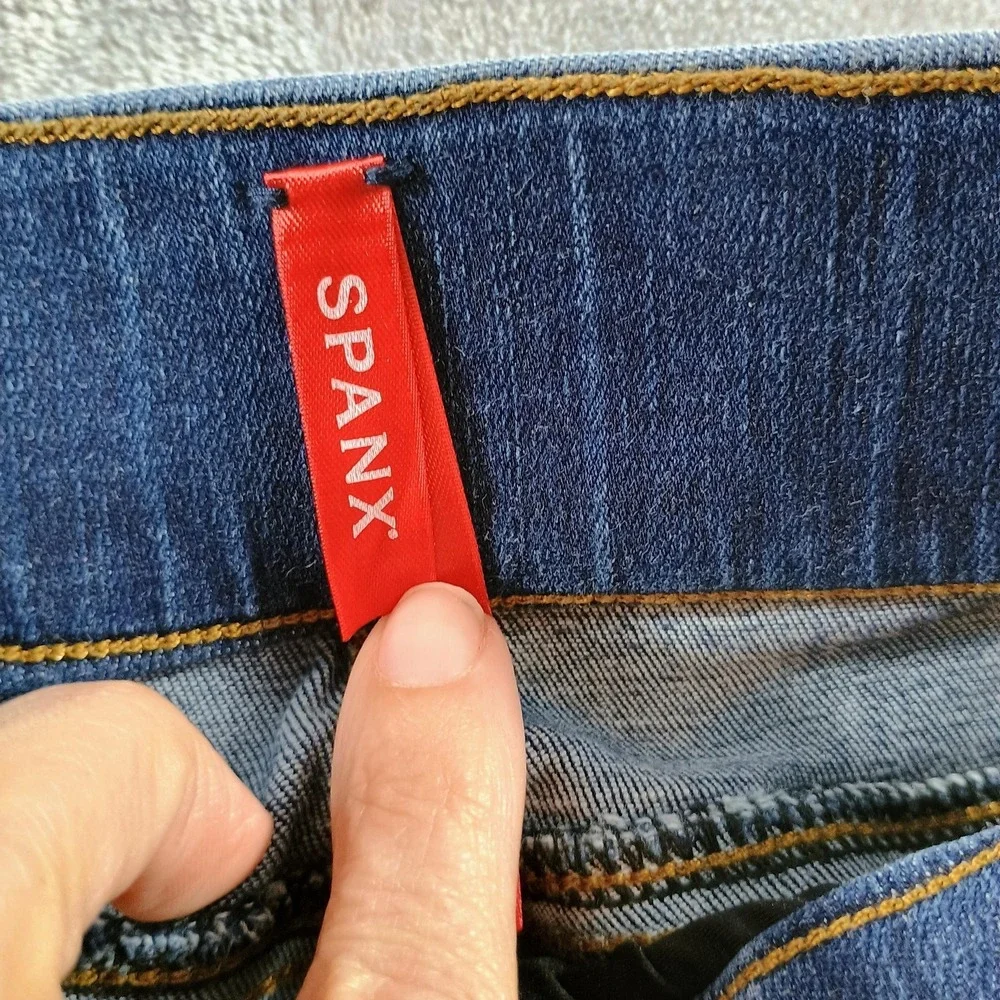 Spanx Jeans Womens Petites Medium Blue Distressed Jegging Elastic Waist Shaping‎
